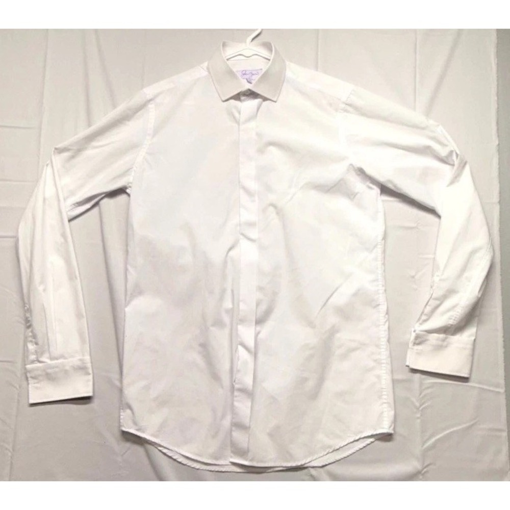 Jean Yves Dress Shirt Men 16T White Cotton Slim Fit Pleated Business Office Wear